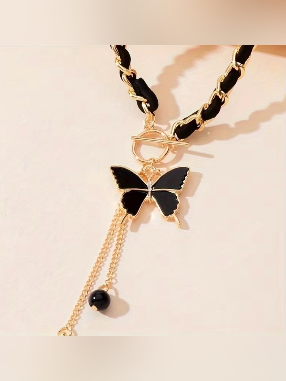 NEW! Elegant Gold Butterfly Pendant Necklace with Black Inlay. 🦋 A1-58 - Picture 3 of 4